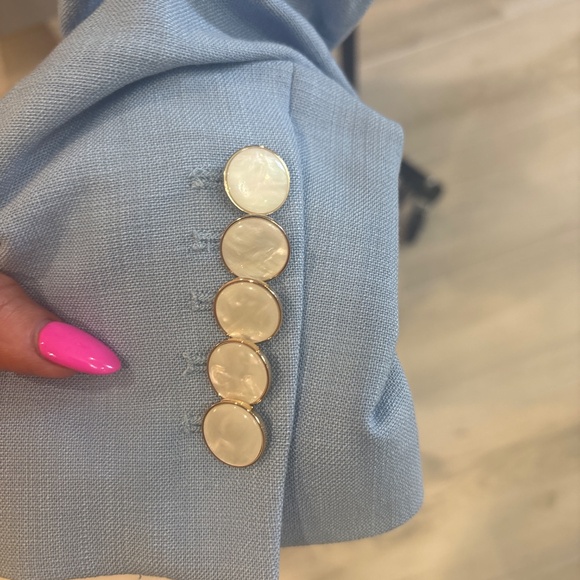 Veronica Beard Dickey Jacket Blue Linen Cinched Sleeves - Picture 4 of 7